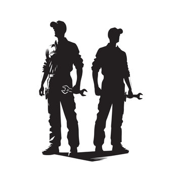 recommend clip art: Automotive Artisan: Vector Mechanic Silhouette - Crafting Precision and Performance with Expertise and Skillful Proficiency. Vector Mechanic Illustration.
