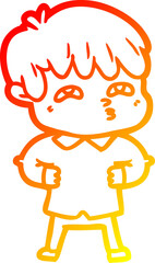 warm gradient line drawing cartoon curious man