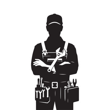 recommend clip art: Automotive Artisan: Vector Mechanic Silhouette - Crafting Precision and Performance with Expertise and Skillful Proficiency. Vector Mechanic Illustration.