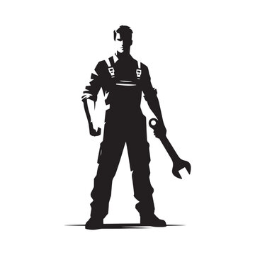 recommend clip art: Automotive Artisan: Vector Mechanic Silhouette - Crafting Precision and Performance with Expertise and Skillful Proficiency. Vector Mechanic Illustration.