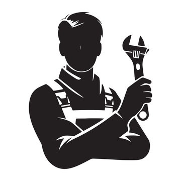 recommend clip art: Automotive Artisan: Vector Mechanic Silhouette - Crafting Precision and Performance with Expertise and Skillful Proficiency. Vector Mechanic Illustration.