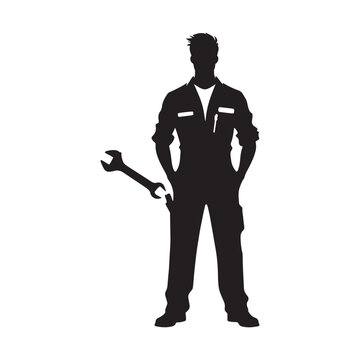 recommend clip art: Automotive Artisan: Vector Mechanic Silhouette - Crafting Precision and Performance with Expertise and Skillful Proficiency. Vector Mechanic Illustration.