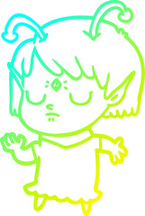 cold gradient line drawing cartoon alien girl