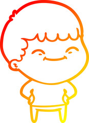 warm gradient line drawing cartoon happy boy