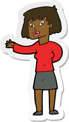 sticker of a cartoon woman explaining