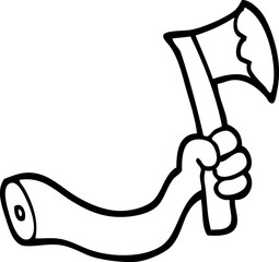 black and white cartoon arm with axe