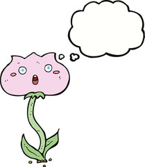 cartoon shocked flower with thought bubble
