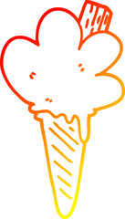 warm gradient line drawing cartoon ice cream cone