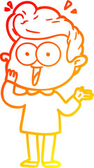 warm gradient line drawing cartoon staring man