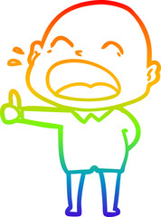 rainbow gradient line drawing cartoon shouting bald man