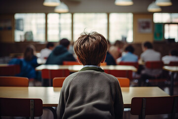 Fototapeta premium Happy school children in dinner place highschool canteen lunch break Generative AI picture