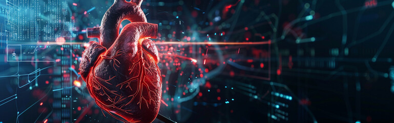 The human heart is in the digital background. 3d rendering - obrazy, fototapety, plakaty