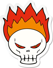 sticker of a cartoon flaming skull