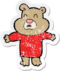 retro distressed sticker of a cartoon unhappy bear