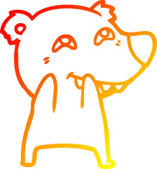 warm gradient line drawing cartoon polar bear showing teeth