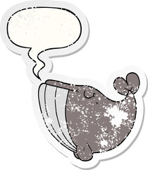 cartoon whale and speech bubble distressed sticker