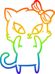 rainbow gradient line drawing cartoon cat
