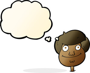 cartoon happy boy's face with thought bubble