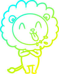 cold gradient line drawing happy cartoon lion