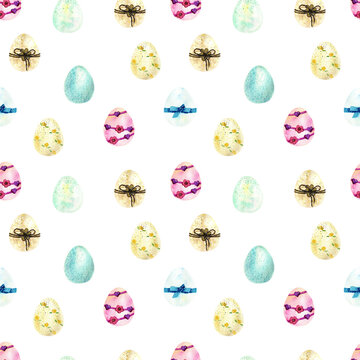 Watercolor easter seamless pattern with eggs.