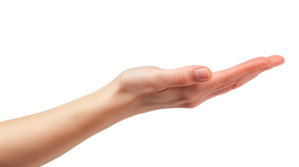 A hand is shown. Concept of openness and welcoming, as if the hand is offering something to someone Isolated on transparent background, PNG