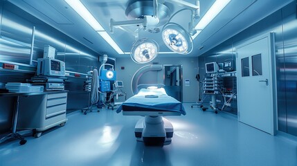 Equipment and medical devices in modern operating room. Generative AI.