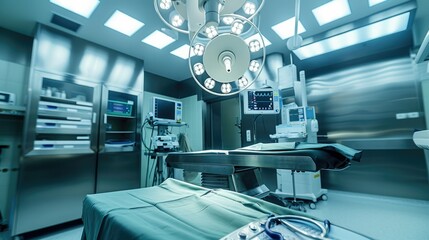 Equipment and medical devices in modern operating room. Generative AI.