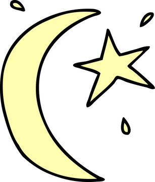 cartoon doodle of the moon and a star