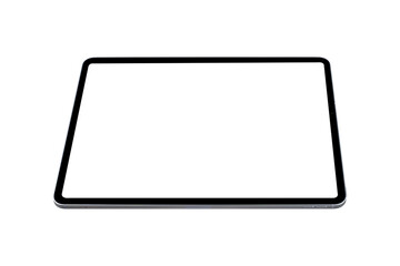 Tablet with blank screen isolated on white background.