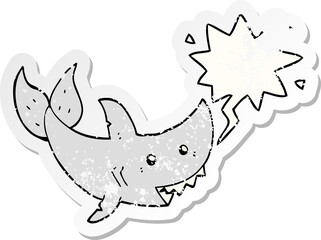 cartoon shark and speech bubble distressed sticker