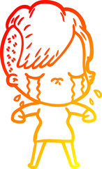 warm gradient line drawing cartoon crying girl