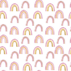 Watercolor seamless pattern with rainbows.