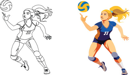colorful and transparent girl plays volleyball-