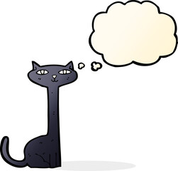 cartoon black cat with thought bubble