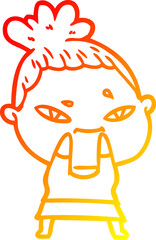 warm gradient line drawing cartoon woman