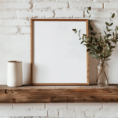 Minimalist Wooden Frame on Clean Mantle: Simple Elegance