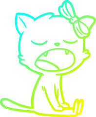 cold gradient line drawing cartoon yawning cat