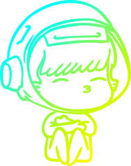 cold gradient line drawing cartoon curious astronaut