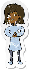 retro distressed sticker of a cartoon happy woman