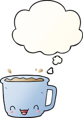 cartoon cup of coffee and thought bubble in smooth gradient style