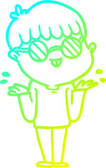 cold gradient line drawing cartoon boy wearing spectacles