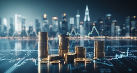  The Future of Finance - Cityscape and Cryptocurrency