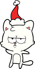bored line drawing of a cat wearing santa hat