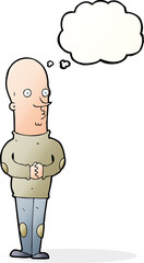 cartoon funny bald man with thought bubble