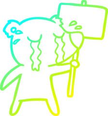 cold gradient line drawing cartoon crying bear