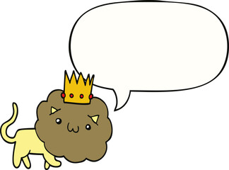 cartoon lion and crown and speech bubble