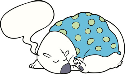 cartoon polar bear sleeping and speech bubble