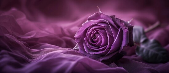 Elegant blooming purple rose on deep purple background for romantic designs