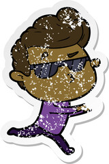 distressed sticker of a cartoon cool guy