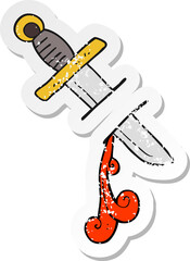 retro distressed sticker of a cartoon tattoo knife symbol